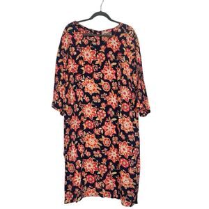 J. Jill Dress Plus Size 26 Navy Floral Printed 3/4 Sleeve Scoop Neck Fall Casual